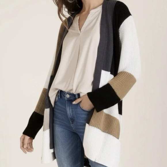 Fortune + Ivy Sweaters - Stitch Fix Fortune And Ivy XL Colorblock Cardigan Black And Tan